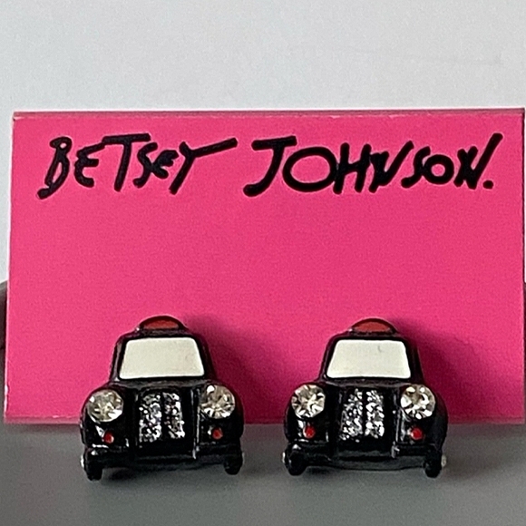 New Vintage! BETSEY JOHNSON Royal Engagement Black Car Post Earrings. - Picture 4 of 7